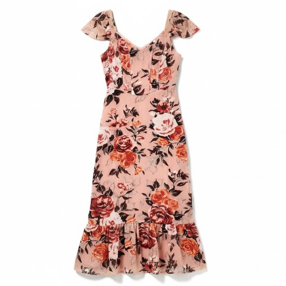 Lulus Dresses & Skirts - Lulus Composed Beauty Blush Pink Burnout Velvet Floral Midi Dress - NWT, Size S